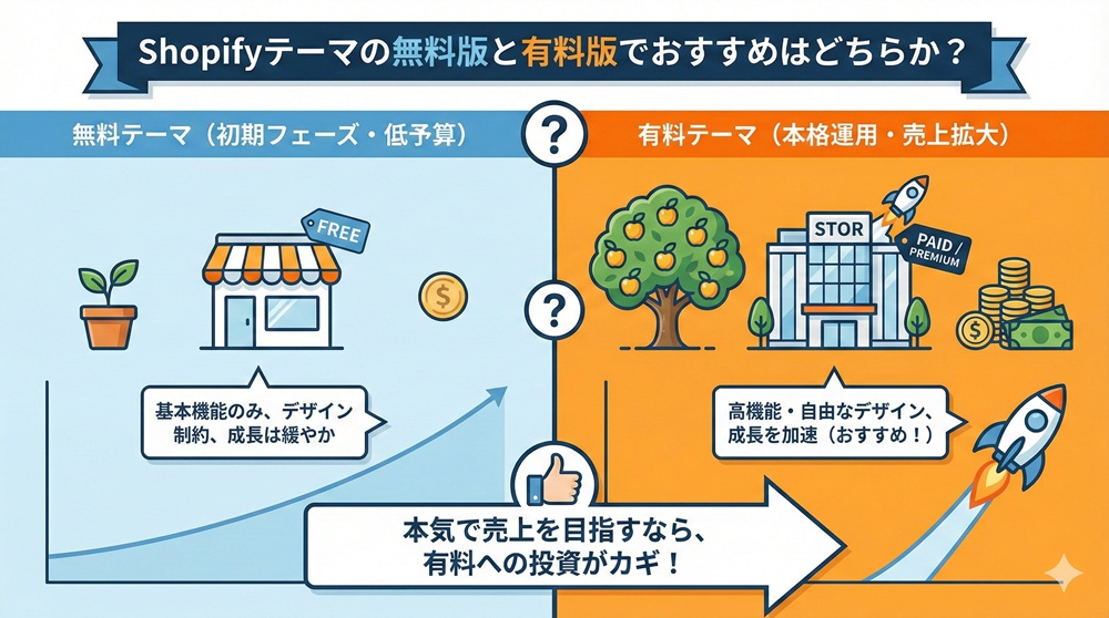 Shopifyテーマの無料版と有料版でおすすめはどちらか？