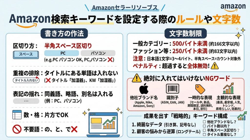 Amazon検索キーワードを設定する際のルールや文字数