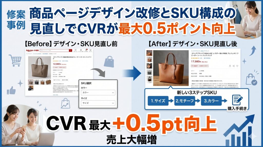 【事例紹介】商品ページデザインとSKU構成の見直しでCVRが最大0.5ポイント向上