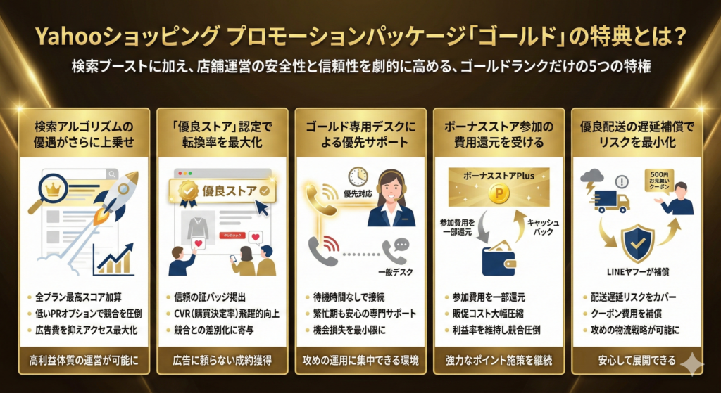 Yahooショッピングのプロモーションパッケージ「ゴールド」の特典とは？