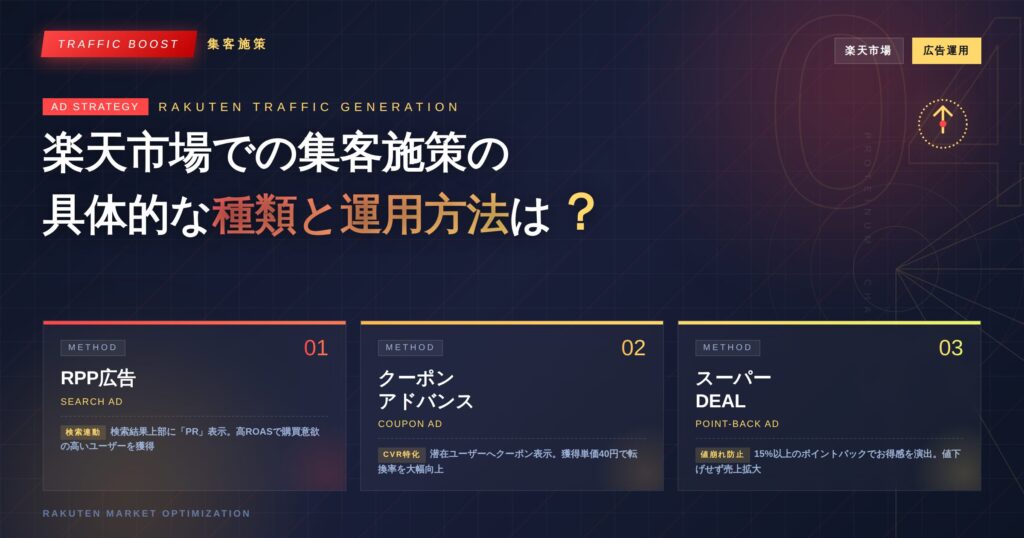 楽天市場での集客施策の具体的な種類と運用方法は？