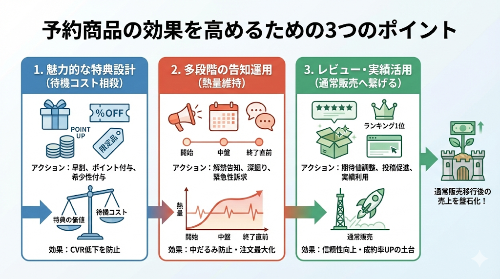 予約商品の効果を高めるための3つのポイント