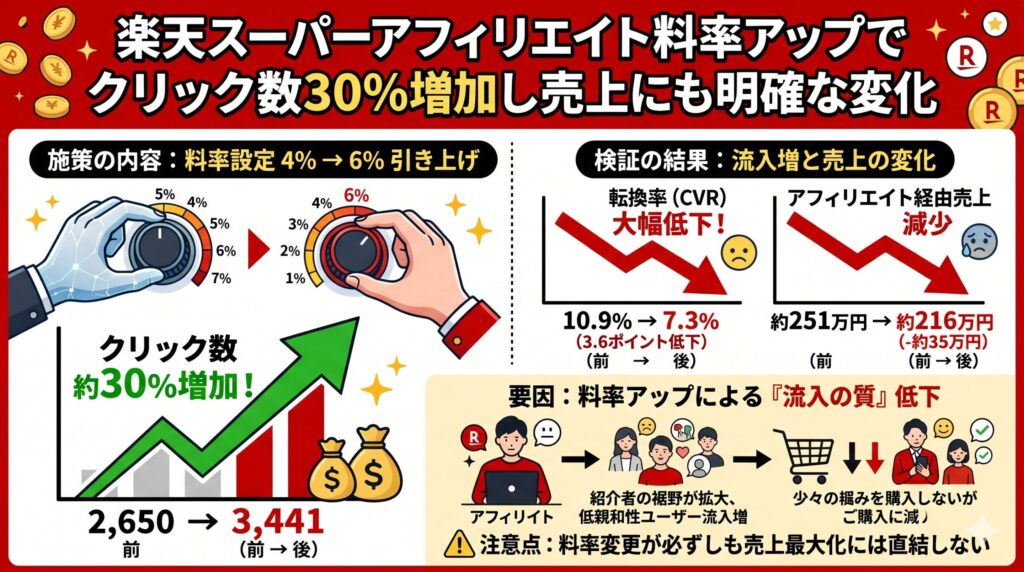 【事例紹介】楽天スーパーアフィリエイト料率アップでクリック数30%増加し売上にも明確な変化