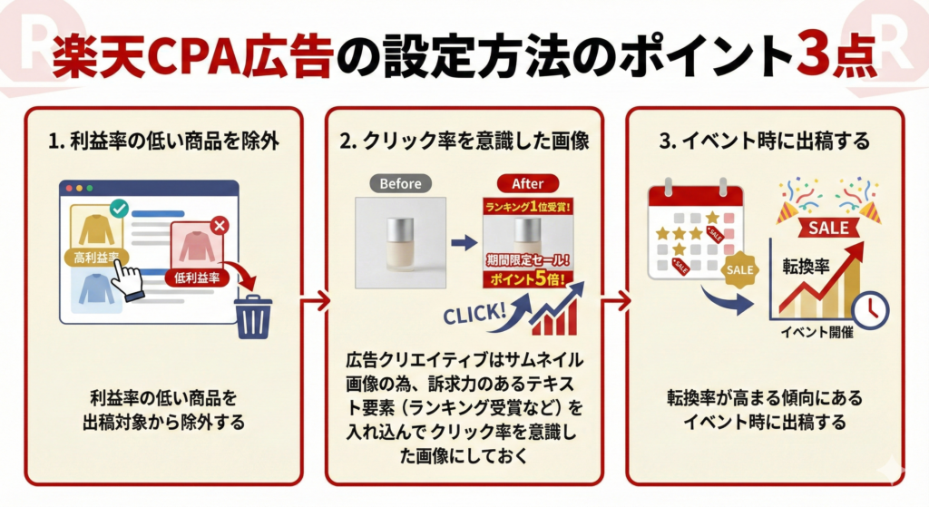 楽天CPA広告の設定方法のポイント3点