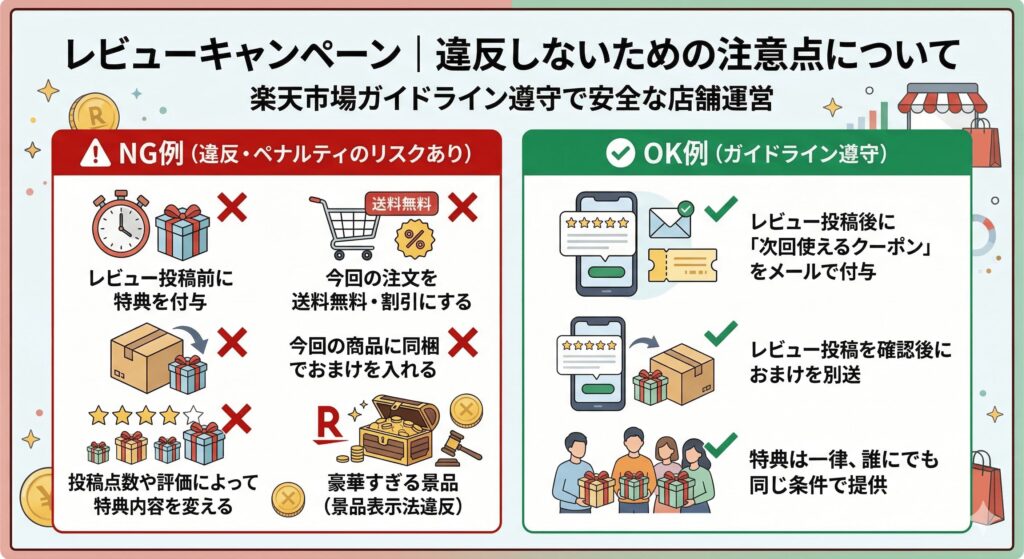 レビューキャンペーン｜違反しないための注意点について