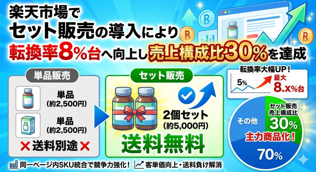 【事例紹介】セット販売の導入により転換率が最大8%台へ向上し売上構成比30%を達成