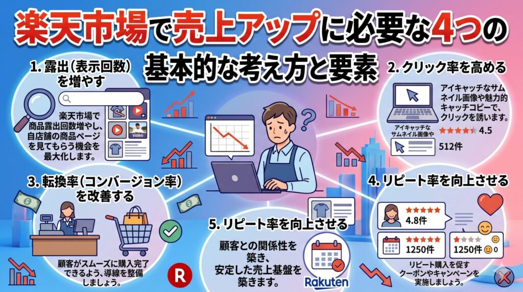 楽天市場で売上アップに必要な4つの基本的な考え方と要素