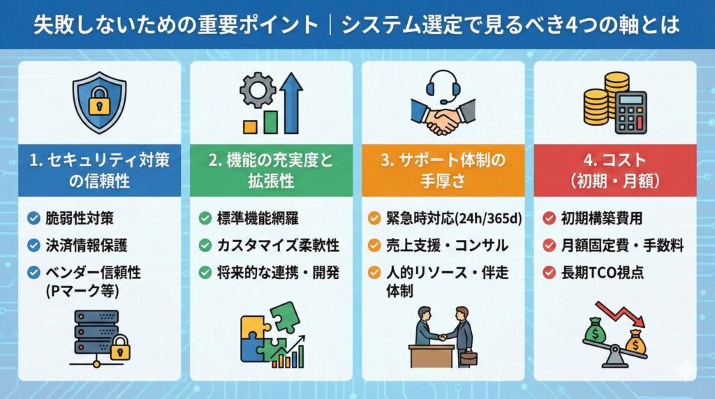 失敗しないための重要ポイント｜システム選定で見るべき４つの軸とは
