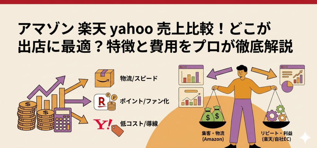 Amazon・楽天・Yahoo売上比較！ユーザー数や売上などの違いをプロが徹底解説
