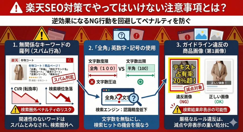 楽天SEO対策でやってはいけない注意事項とは？