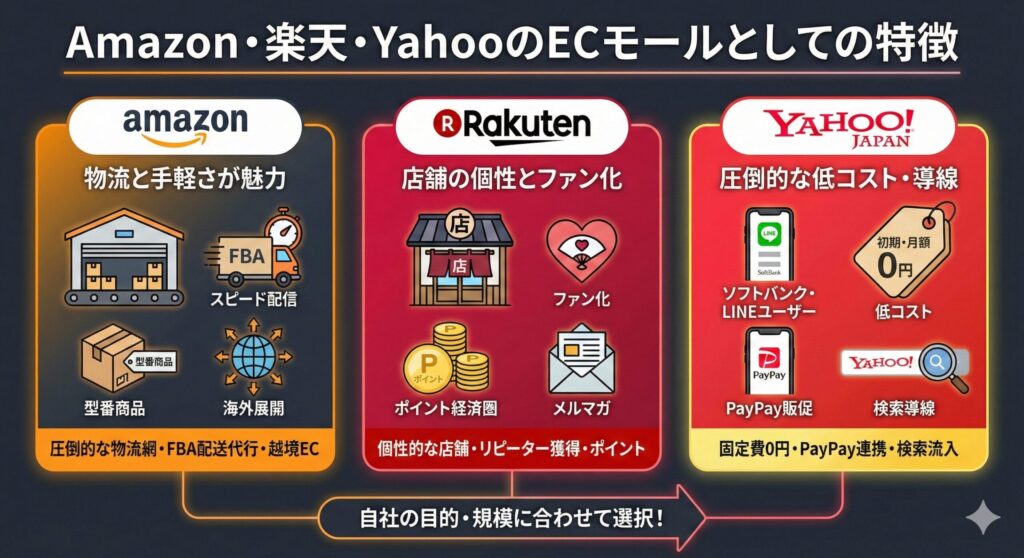Amazon・楽天・YahooのECモールとしての特徴