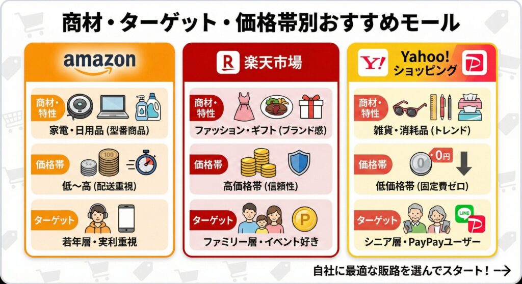 商材・ターゲット・価格帯別おすすめモール