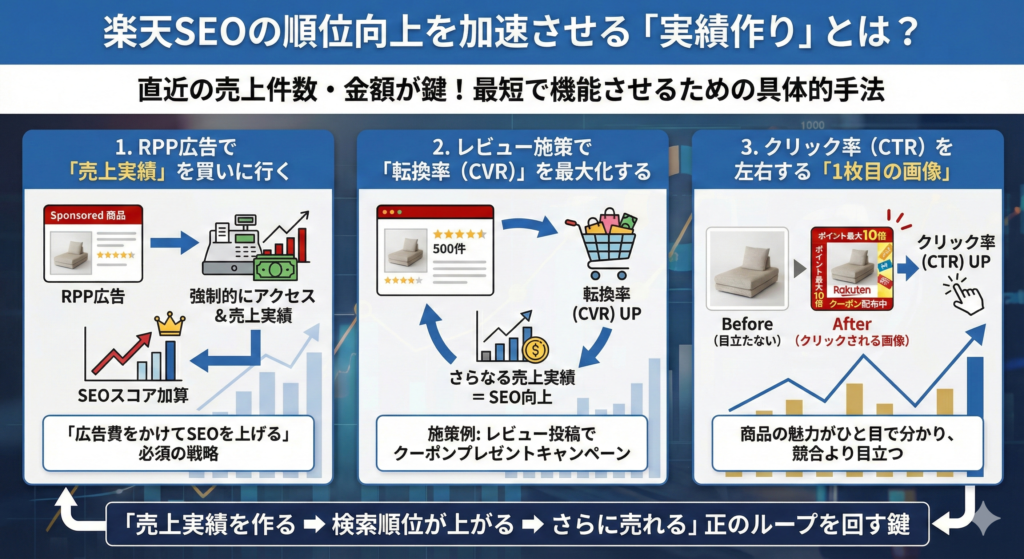 楽天SEOの順位向上を加速させる「実績作り」とは？