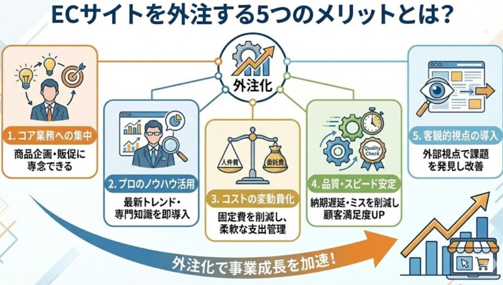 ECサイトを外注する5つのメリットとは？