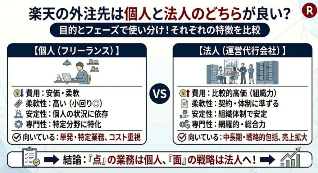 楽天の外注先は個人と法人のどちらが良い？