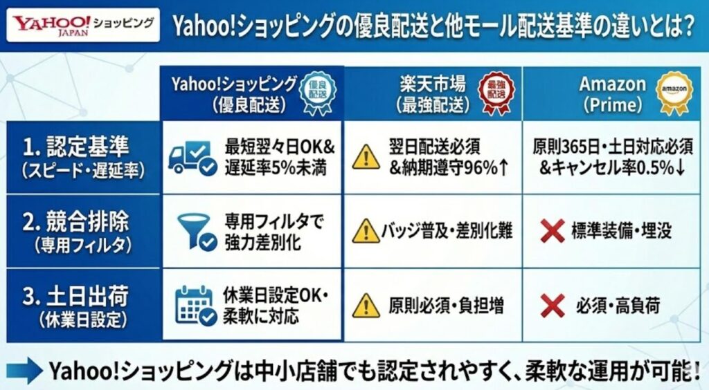 Yahoo!ショッピングの優良配送と他モール配送基準の違いとは？