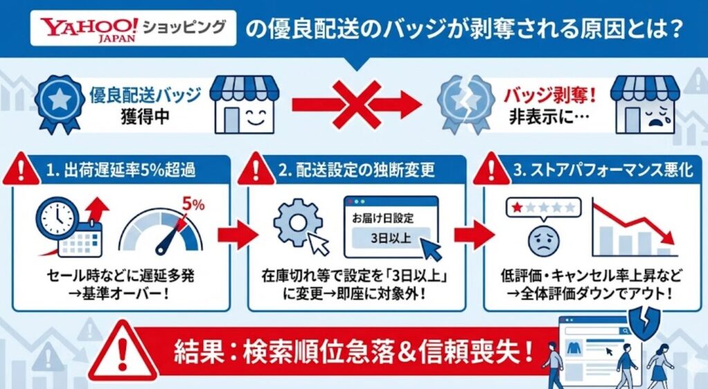 Yahoo!ショッピングの優良配送のバッジが剥奪される原因とは？