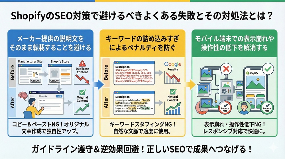 ShopifyのSEO対策で避けるべきよくある失敗とその対処法とは？