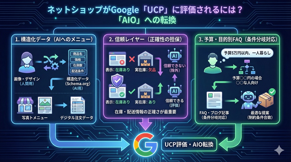 ネットショップがGoogle「UCP」に評価されるには?「AIO」への転換