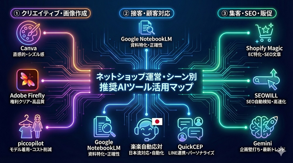 ネットショップ運営・シーン別推奨AIツール＆活用マップ