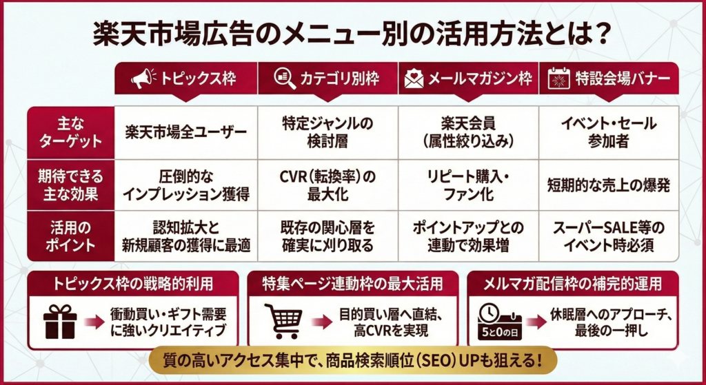 楽天市場広告のメニュー別の活用方法とは？