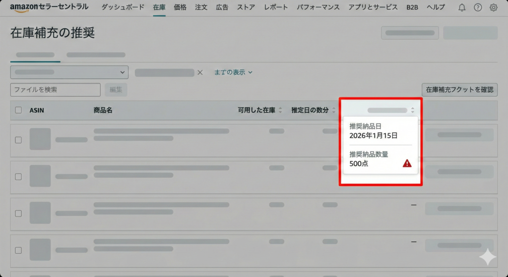 在庫切れを絶対に防ぐ、在庫通知画面