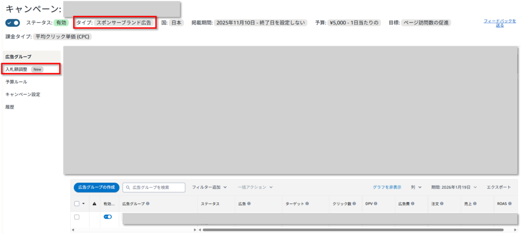 スポンサーブランド広告での入札調整機能