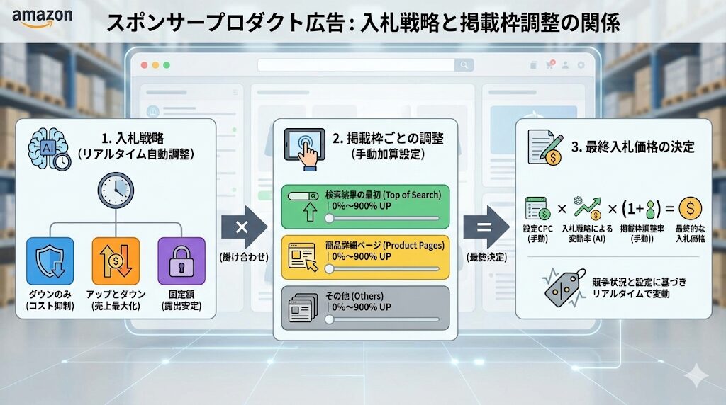 スポンサープロダクト広告の入札戦略と掲載枠ごとの調整機能の関係とは？