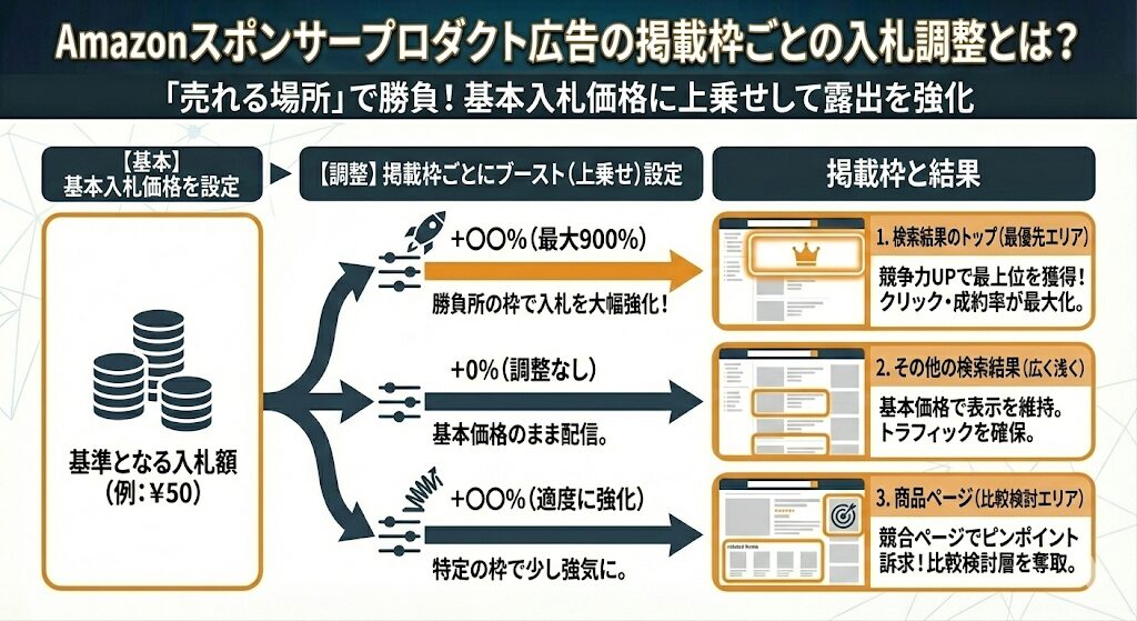 Amazonのスポンサープロダクト広告の掲載枠ごとの入札調整とは?
