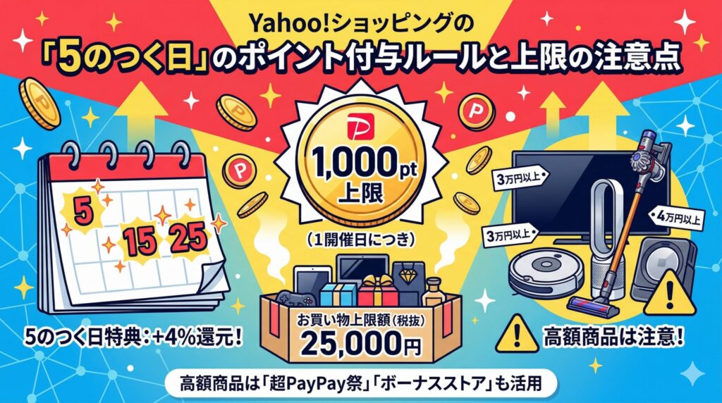 「5のつく日」のポイント付与ルールと上限の注意点