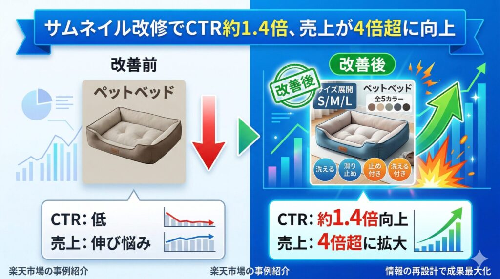 【事例紹介】楽天市場のサムネイル改修でCTR約1.4倍、売上が4倍超に向上
