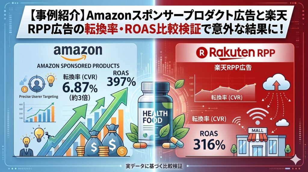 【事例紹介】Amazonスポンサープロダクト広告と楽天RPP広告の転換率・ROAS比較検証で意外な結果に！