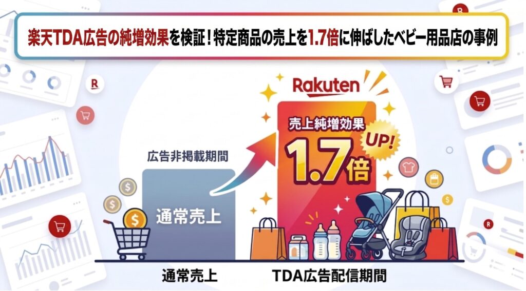 【事例紹介】楽天TDA広告の純増効果を検証！特定商品の売上を1.7倍に伸ばしたベビー用品店の事例