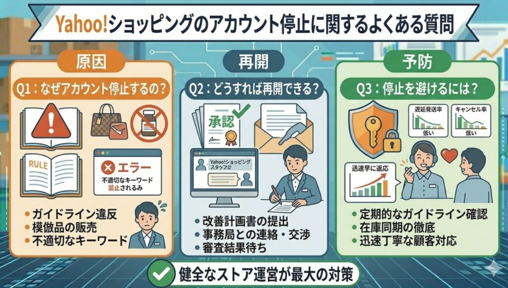 Yahooショッピングのアカウント停止に関するよくある質問