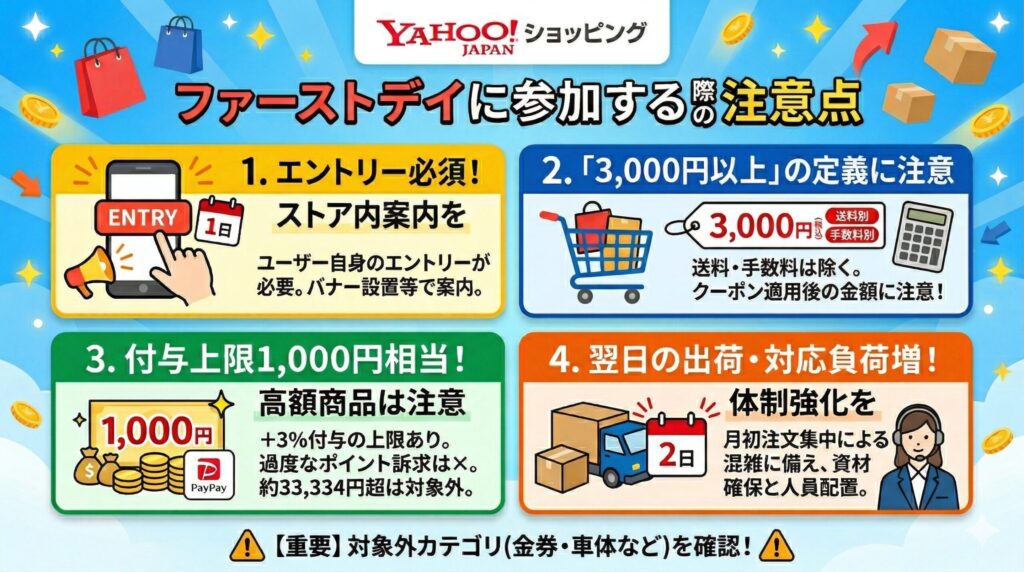 Yahoo!ショッピングファーストデイに参加する際の注意点