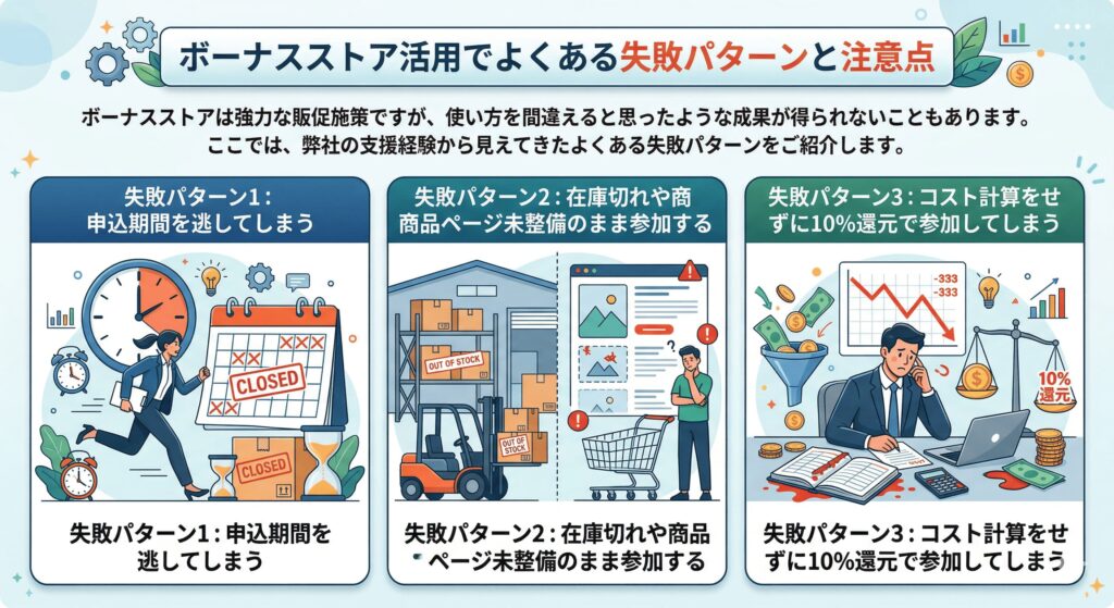 ボーナスストア活用でよくある失敗パターンと注意点