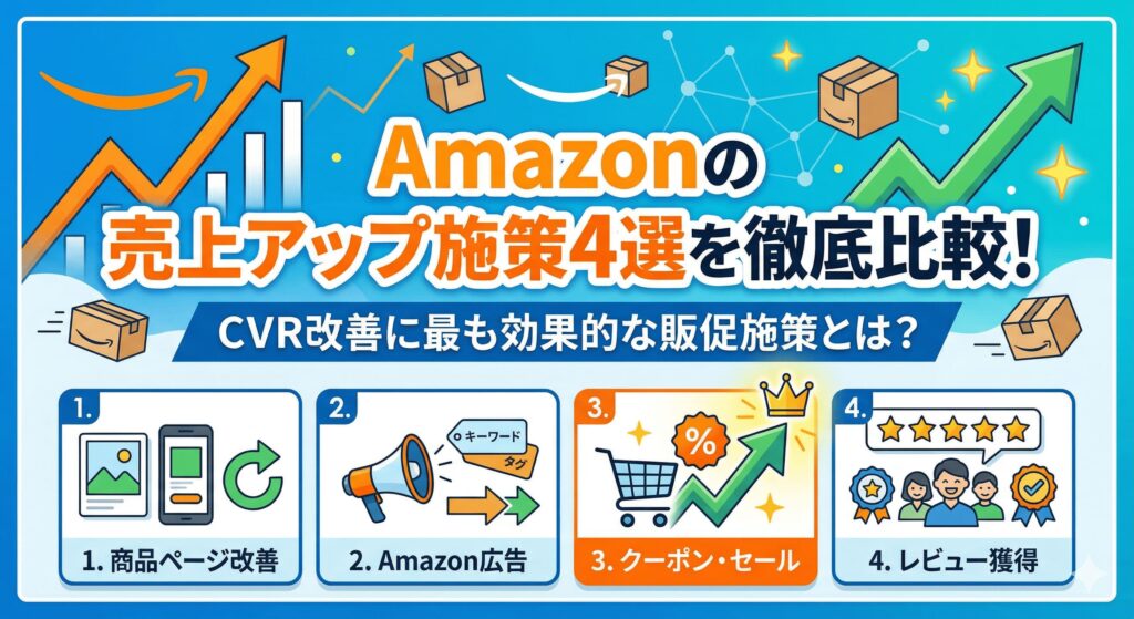 Amazonの売上アップ施策4選を徹底比較！CVR改善に最も効果的な販促施策とは？