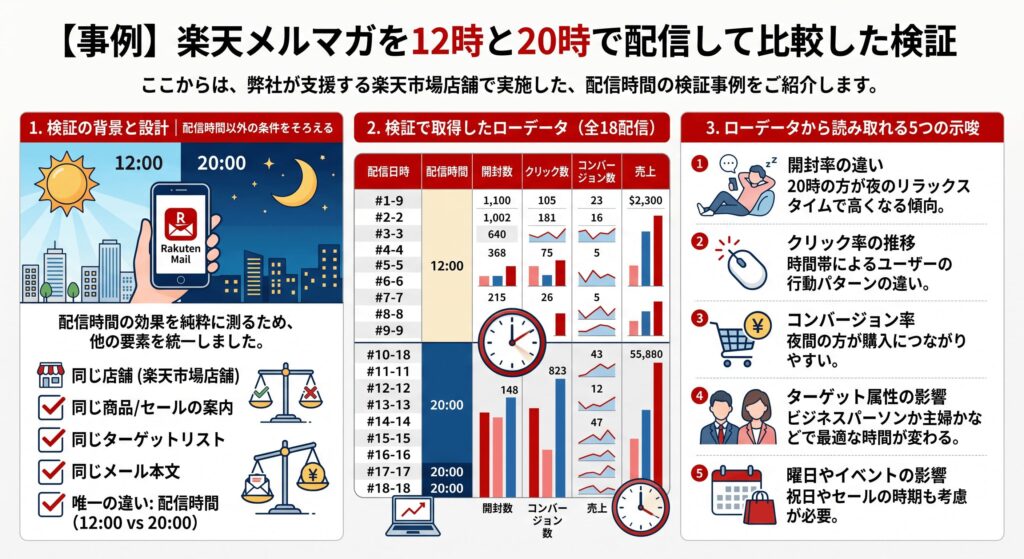 【事例】楽天メルマガを12時と20時で配信して比較した検証