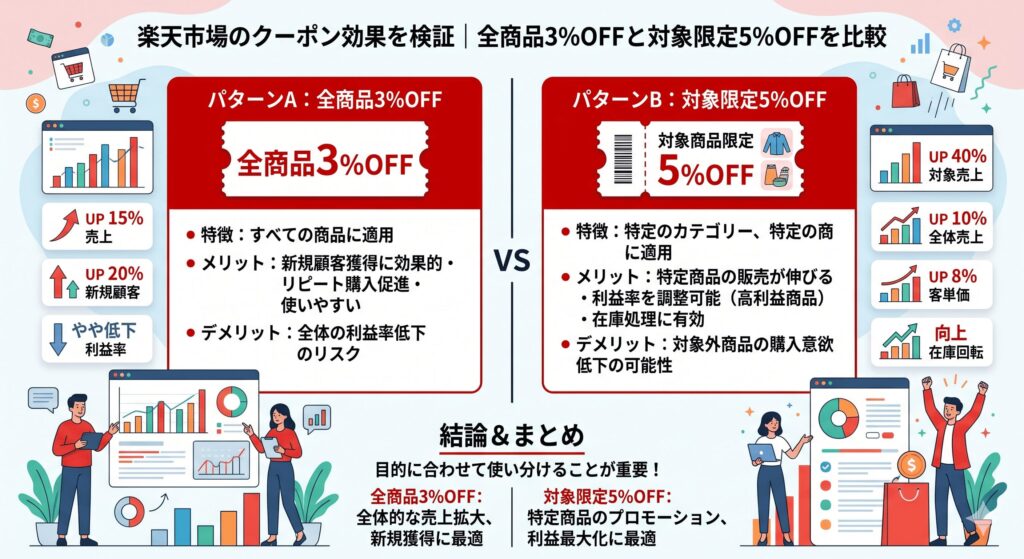 楽天市場のクーポン効果を検証｜全商品3%OFFと対象限定5%OFFを比較