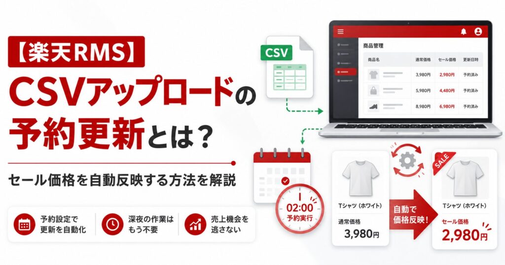 【楽天RMS】CSVアップロードの予約更新とは？セール価格を自動反映する方法を解説